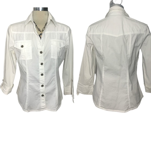 White 3/4 long sleeves Blouse Size M - Picture 1 of 9